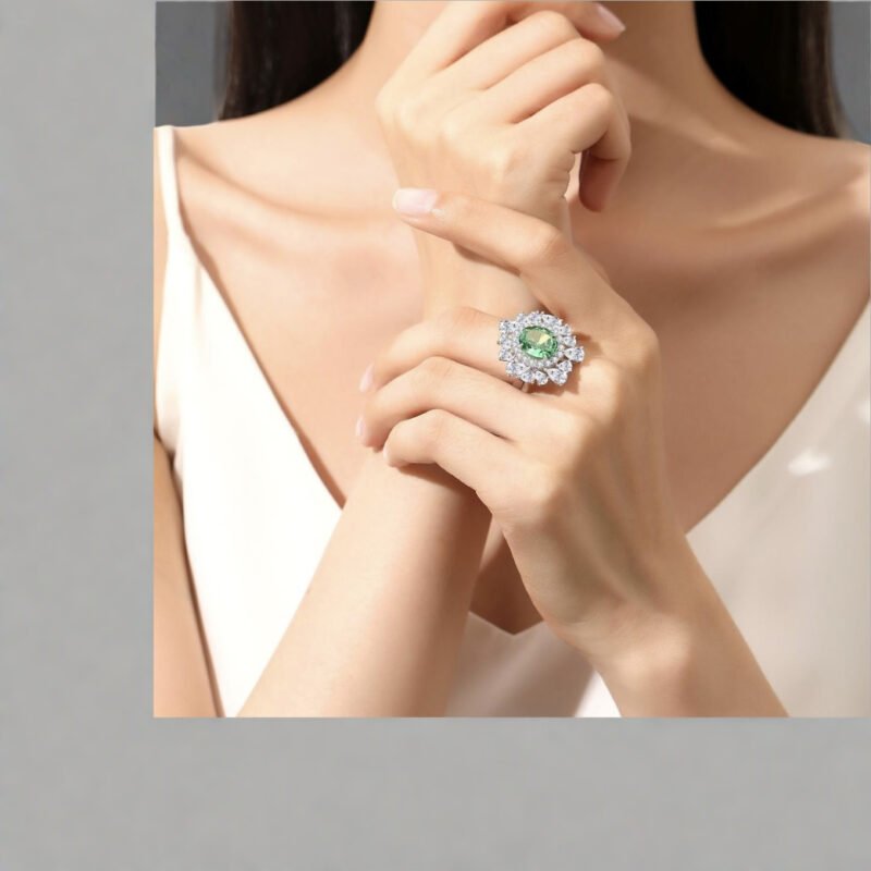 Lab-grown Paraiba flower ring - 图片 2