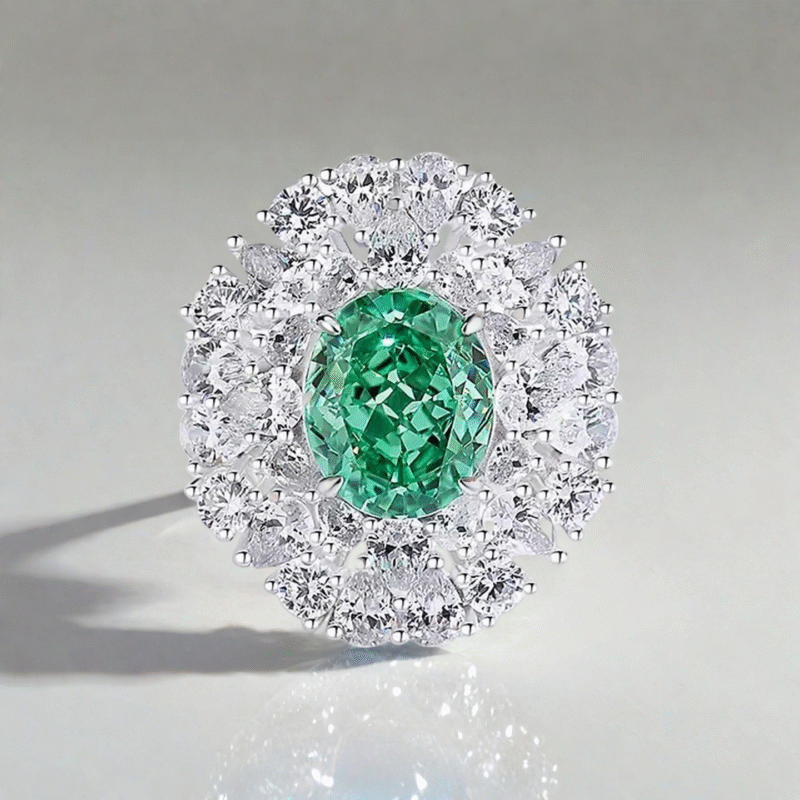 Lab-grown Paraiba flower ring