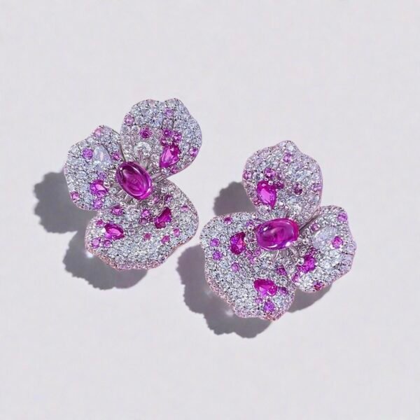 Lab-Grown Pink Gemstone Flower Earrings