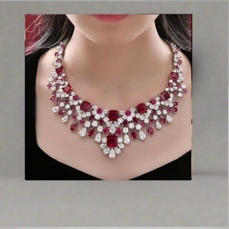 Floral Rectangular Geometric Pattern 8.5 Carat Premium Cultured Colored Gemstone Necklace - 图片 2