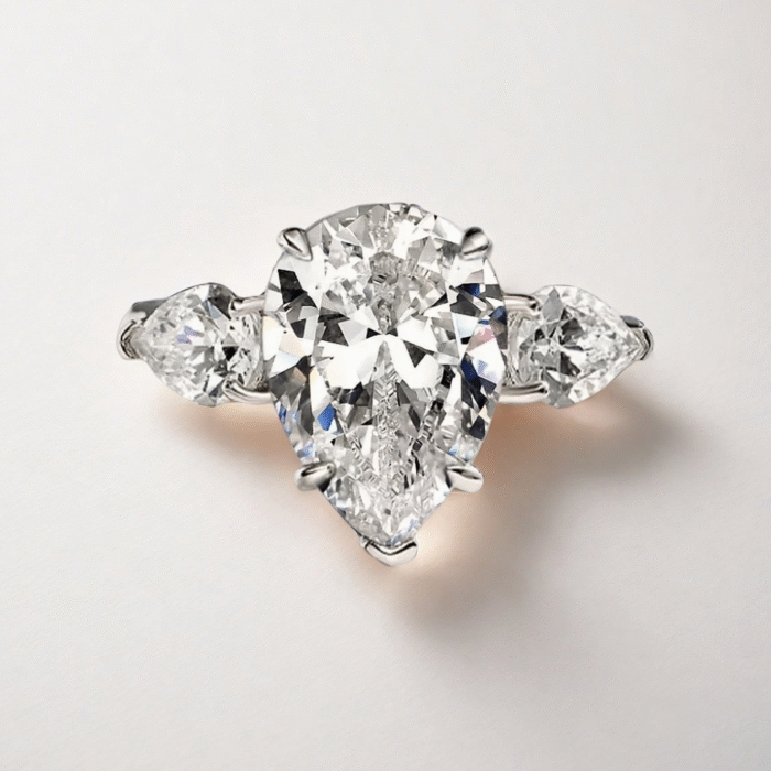 Artificially grown high carbon diamond teardrop-shaped 6 CT diamond ring