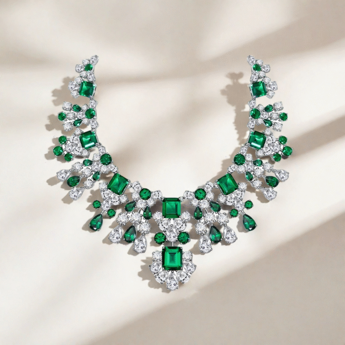 Floral Rectangular Geometric Pattern 8.5 Carat Premium Cultured Colored Gemstone Necklace