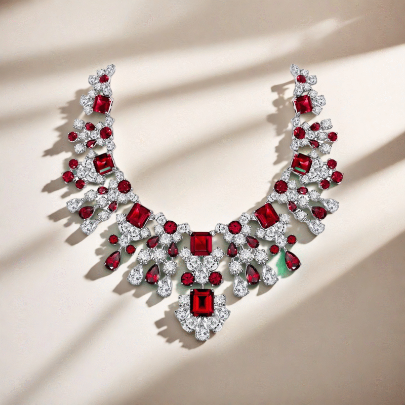 Floral Rectangular Geometric Pattern 8.5 Carat Premium Cultured Colored Gemstone Necklace - 图片 3