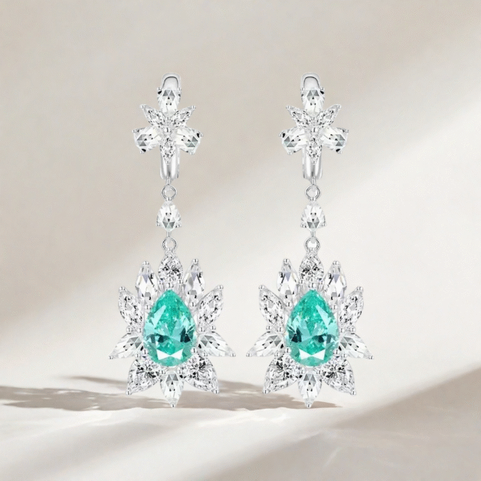 Smart water drop gemstone earrings 10ct laboratory-grown Paraiba high-end jewelry earrings